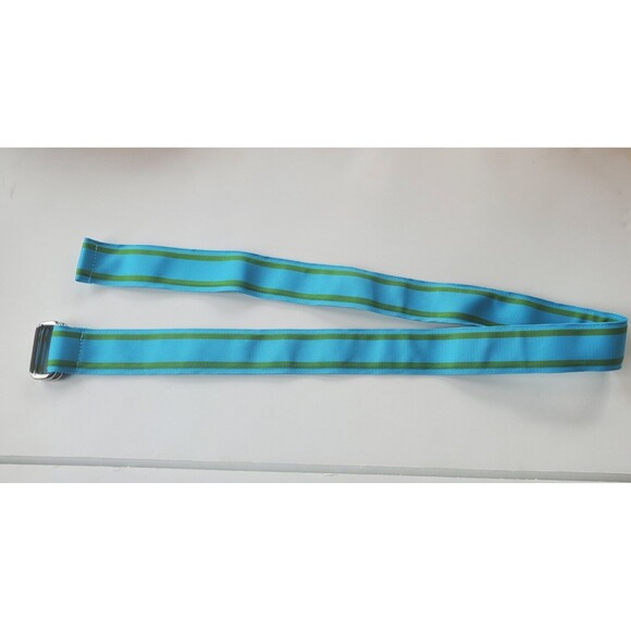 Lands' End women's multicolored ribbon cloth belt size M D ring Cyan Striped 37" - Picture 2 of 4